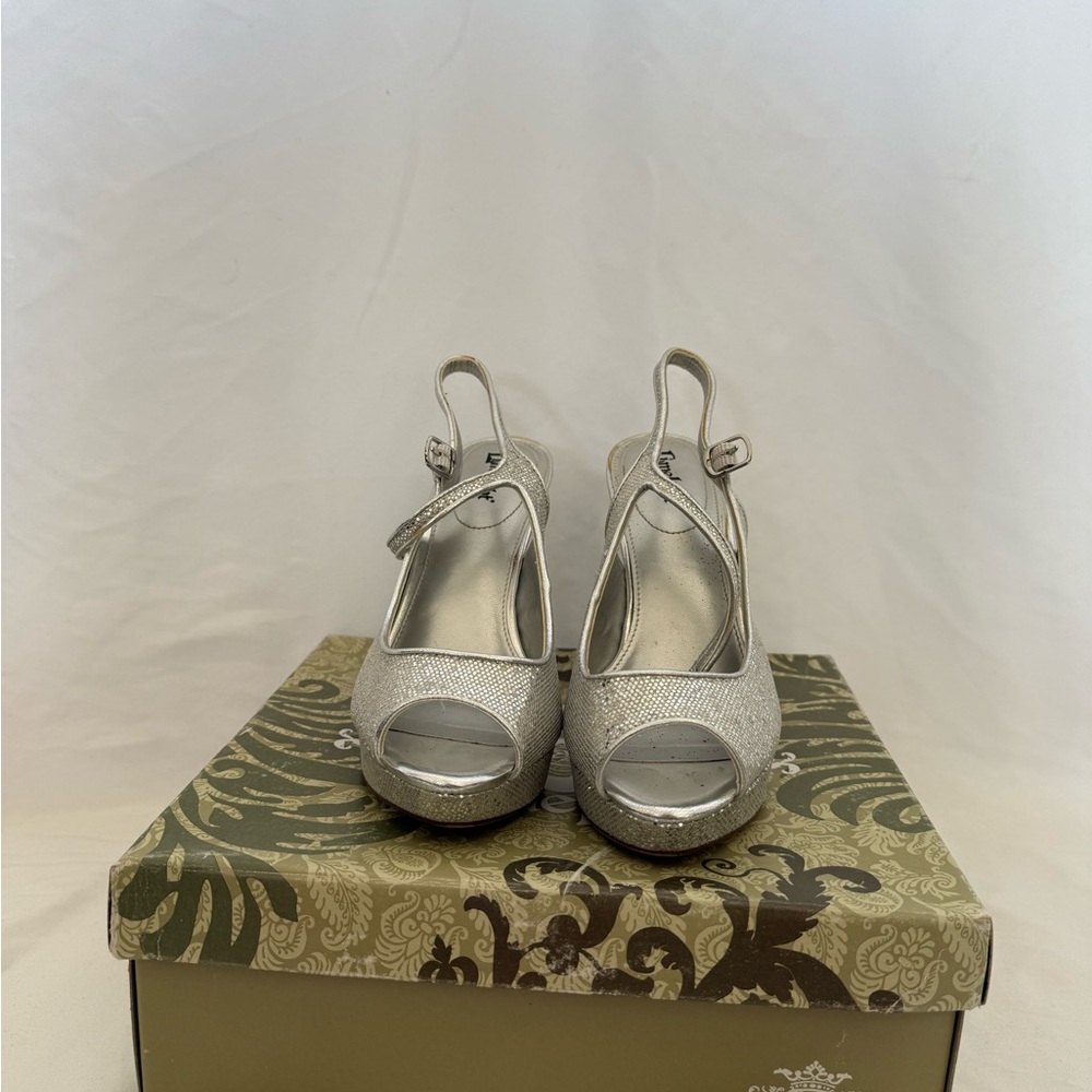 Limelight Silver Glitter Peep-Toe Slingback Heels
